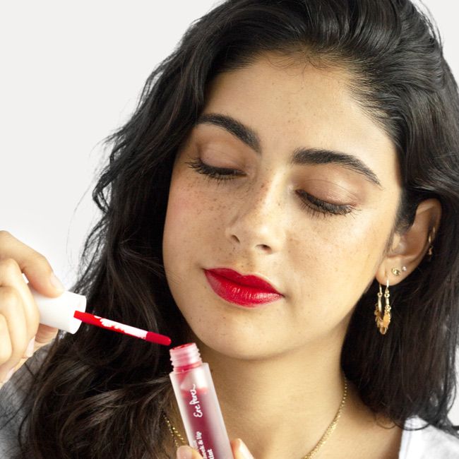 Ere Perez's Beetroot Cheek and Lip Tint Joy Lip ink Model