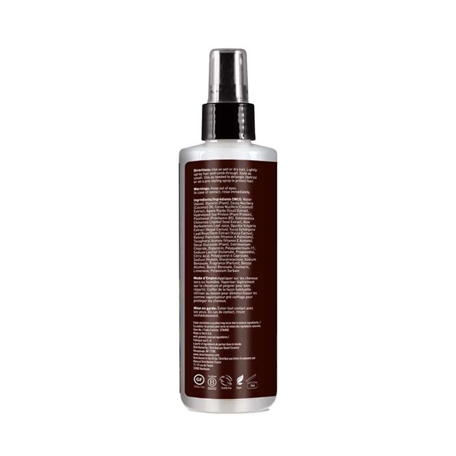 Desert Essence anti-frizz and thermo-protective hair spray with coconut packaging