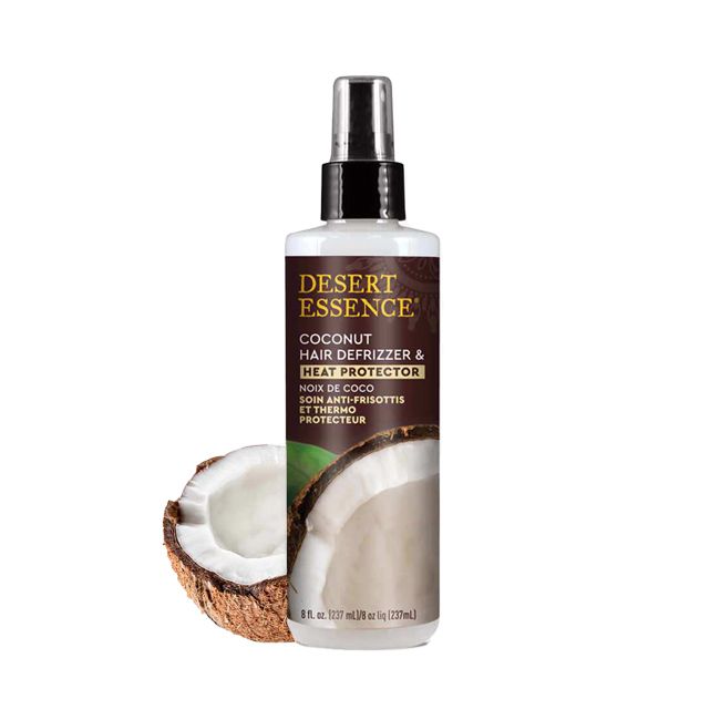 Desert Essence anti-frizz and thermo-protective hair spray with coconut pack