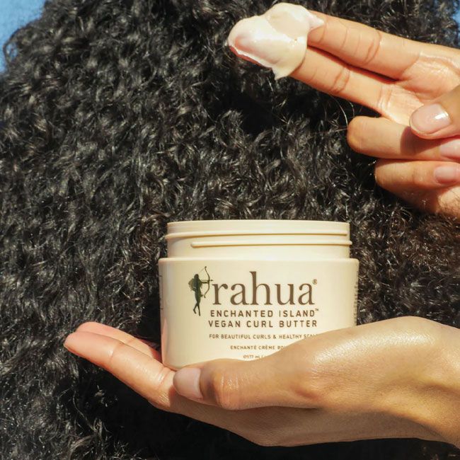 Rahua's Leave in curly hair Enchanted Island Vegan curl butter lifestyle texture