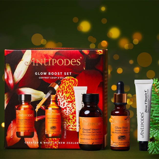 Antipodes Glow Boost natural face care set beauty