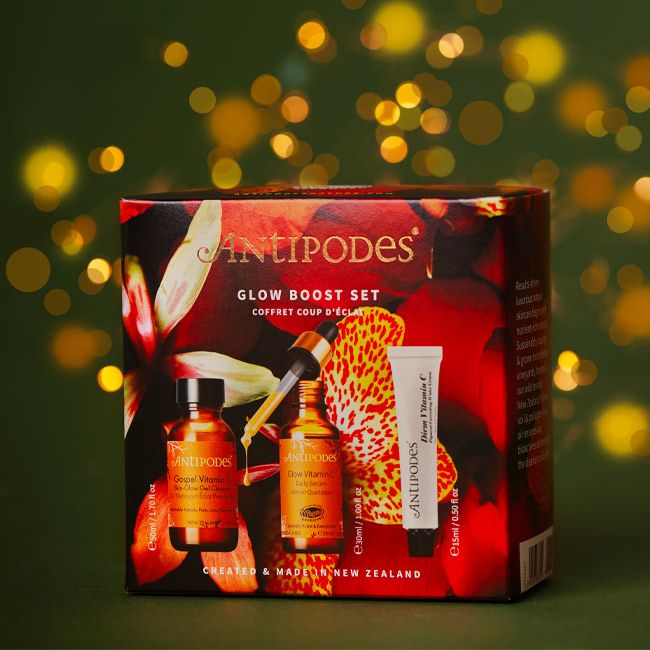 Antipodes Glow Boost natural face care set lifestyle