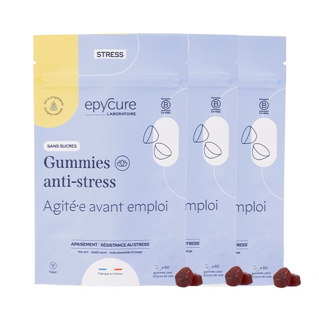 Epycure's Pack of 3 Gummies Anti-Stress Cure sugar-free Natural food supplement