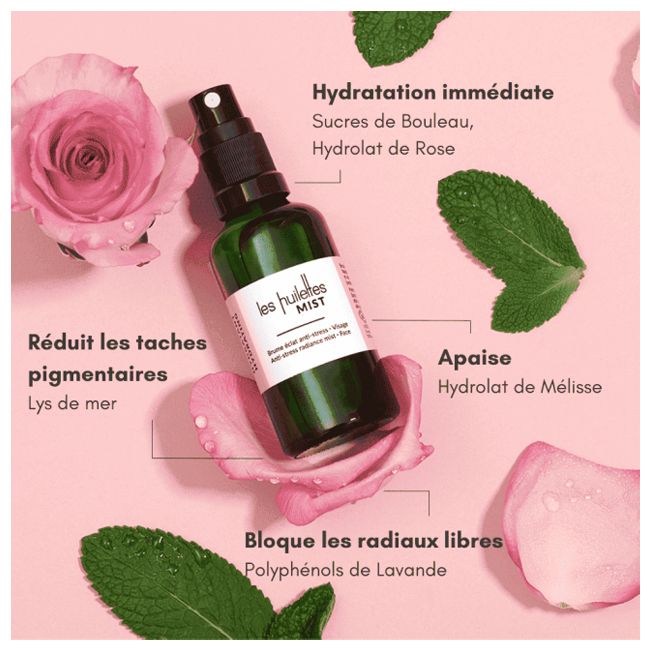 Brume hydratante Éclat anti-stress Les Huilettes Bienfaits