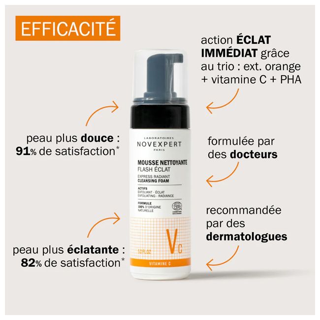 Mousse nettoyante Flash Eclat Novexpert Cosmétique
