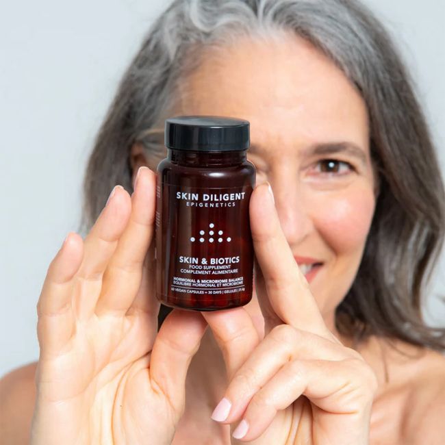 Skin Diligent's Skin & Biotics Probiotic Dietary Supplement Model
