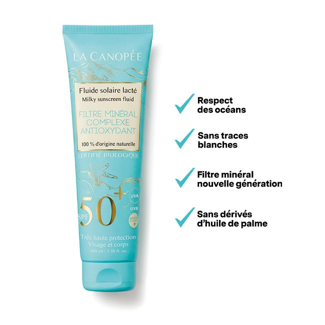 Crème solaire bio fluide lacte SPF 50+ La Canopée