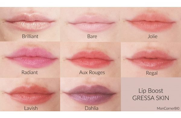 Les teintes du Baume à lèvres Lip Boost Gressa Skin